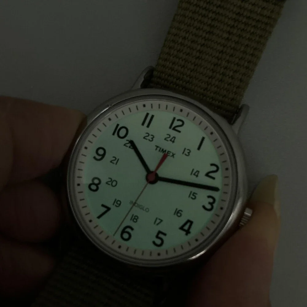 Timex Weekender T2N651 Mens Watch 38mm Khaki Nylon Indiglo Analog New Battery